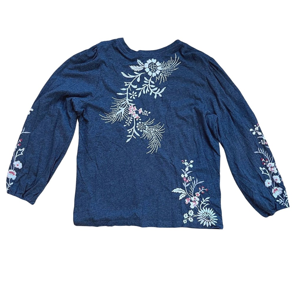 Johnny Was Navy Floral Embroidered Peasant Blouse - Picture 3 of 6
